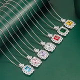 Luxury Red Blue Pink Green Yellow or Purple Color Silver Necklace