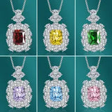Luxury Red Blue Pink Green Yellow or Purple Color Silver Necklace