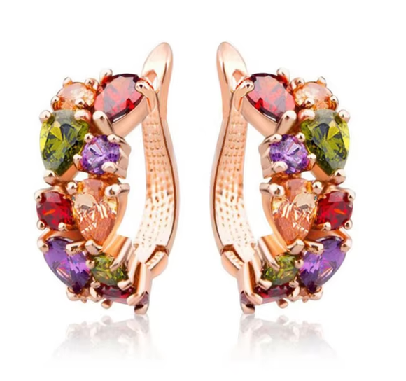 Magical Rose Gold with Multicolor Stones Pear Earring