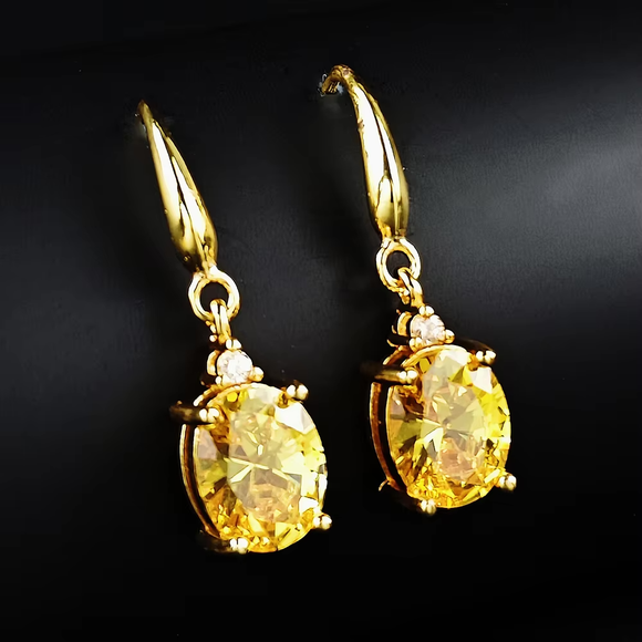 Trendy Gold Yellow Color Oval Earring