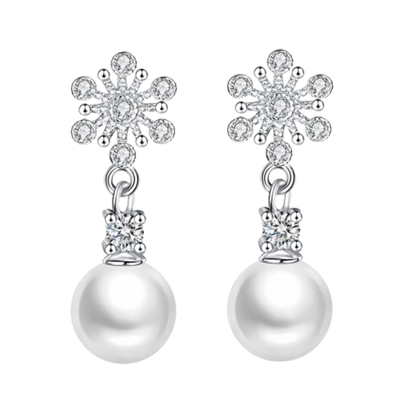 Luxury Snowflakes Simulated Pearl Earrings