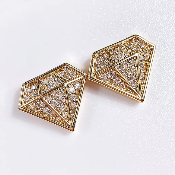 Prosperous White or Gold Diamond Shape Bling Earrings