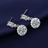 Elegant Luxury 925 Sterling Silver Rectangle and Halo Earrings
