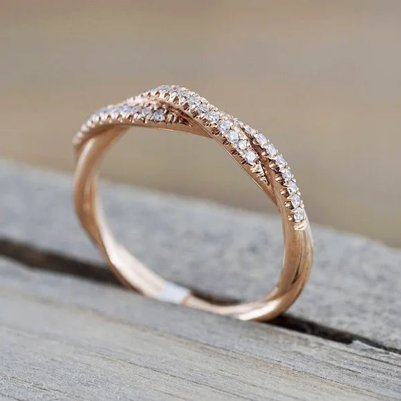 Rose Gold or Silver Color Twisted Eternity Band Ring