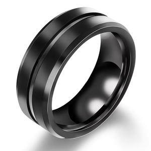 8mm Titanium Stainless Steel Matt Black Men Engagement Ring