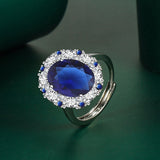 Luxury Round Yellow Blue Red Or White Silver Resizable Engagement Ring