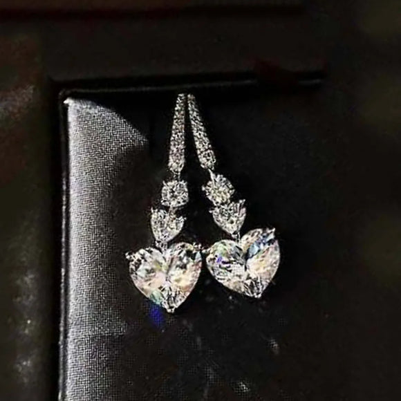 Hanging Trendy Hearts 925 Sterling Silver Earrings
