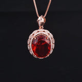 Luxury Aphrodite Rose Gold Fire Red Gemstone Oval Necklace