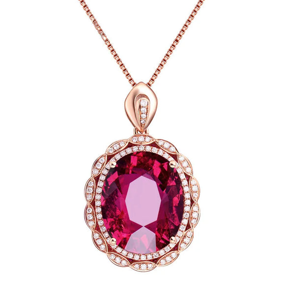 Luxury Aphrodite Rose Gold Fire Red Gemstone Oval Necklace