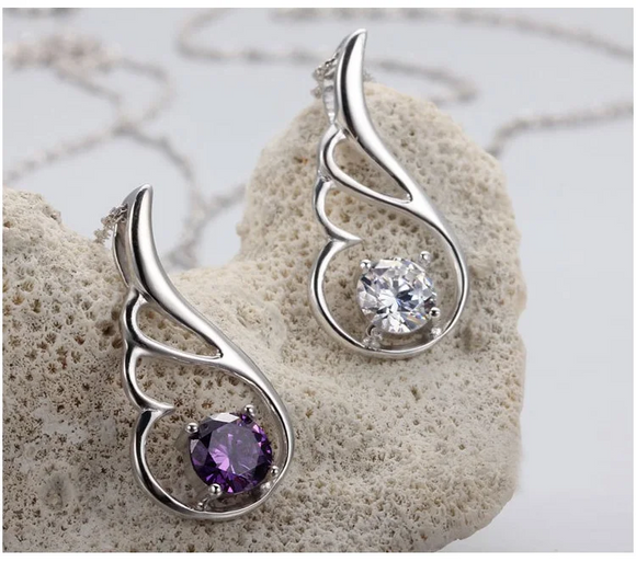 Purple or White Angel Wing Pendant Necklaces