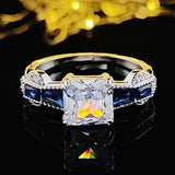 Silver Color Asscher Cut Zirconia Engagement Ring