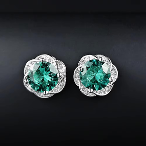 Elegant Emerald Green Silver Stud Earrings