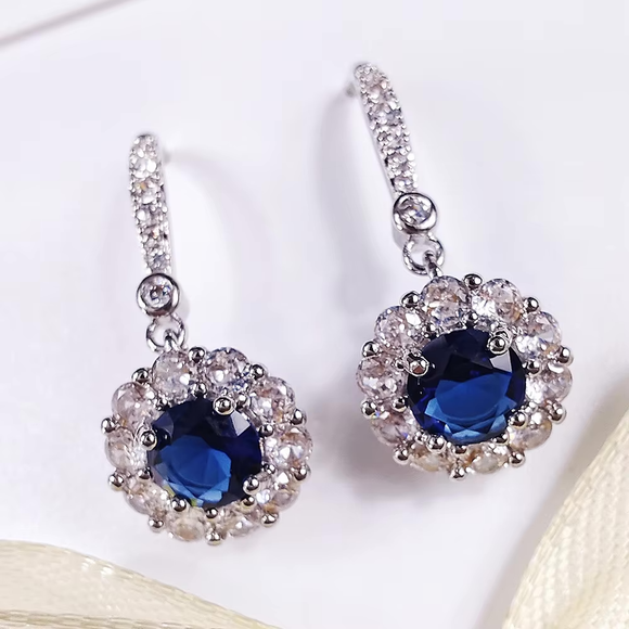 Exquisite Sparkling Navy Blue Cubic Zirconia Dangle Earrings