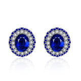 925 Sterling Silver Luxury Blue Oval Earrings