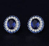 925 Sterling Silver Luxury Blue Oval Earrings