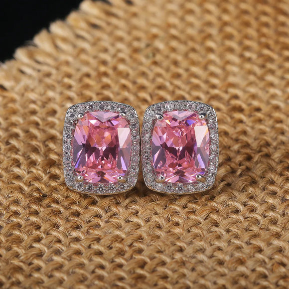 925 Sterling Silver Luxury Pink Princess Lady Earrings