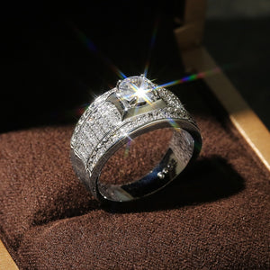 Men Luxury Halo 925 Sterling Silver Ring