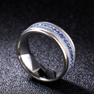 Mens Luxury Blue Silver Titanium Wedding Ring