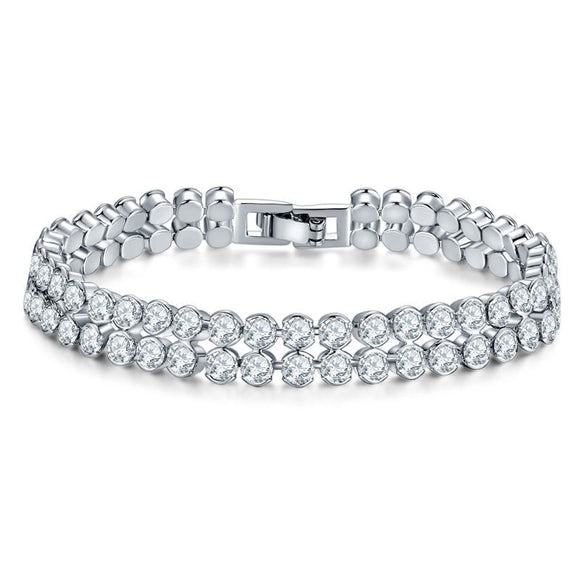 19CM Double Row Round 925 Sterling Silver Bracelet