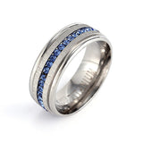 Mens Luxury Blue Silver Titanium Wedding Ring