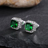 925 Sterling Silver Luxury Princess Green Color Earring