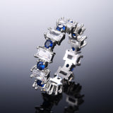 Trendy Blue Princess 925 Sterling Silver Round Eternity Ring