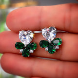 Luxury Green Color Blossoms Heart Earrings