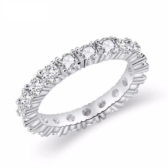 Single Row 925 Sterling Silver Eternity Band Ring