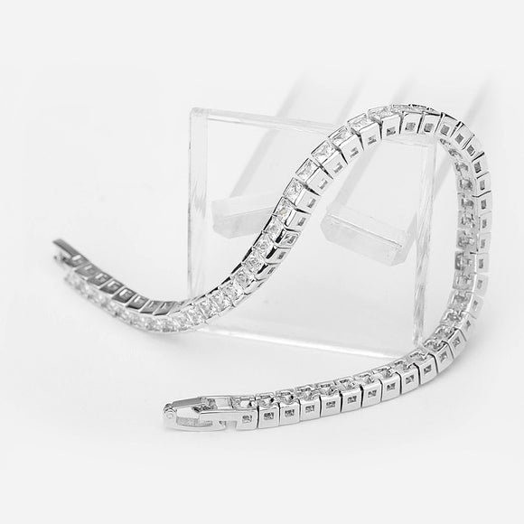 3mm x 18cm 925 Sterling Silver Princess Cut Zircon Bracelet