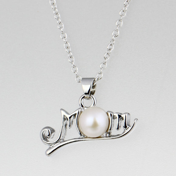 MOM Simulated Pearl 925 Sterling Silver Necklace